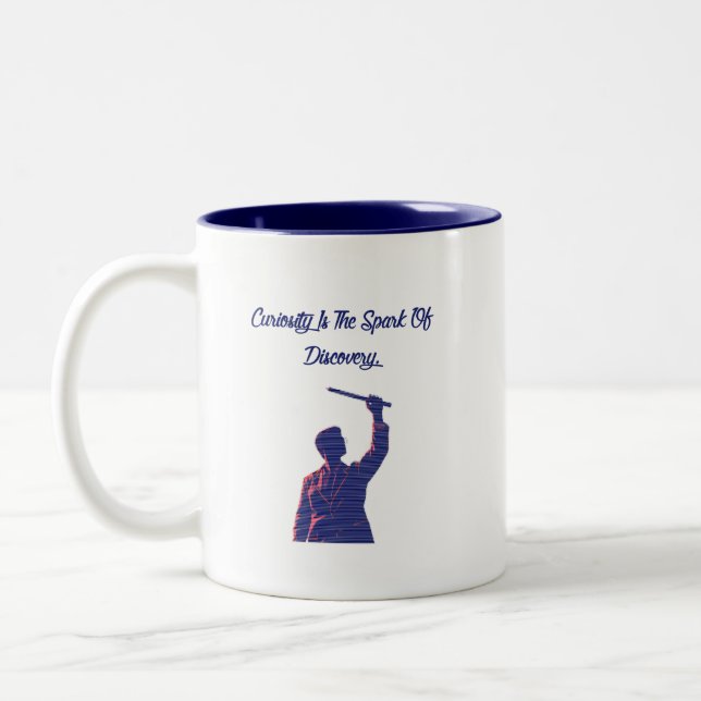 Caneca De Café Em Dois Tons Curiosidade Centelha Da Ciência Da Descoberta Educ (Esquerda)