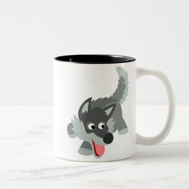 Caneca De Café Em Dois Tons Curioso desenho animado Wolf Mug (Direita)