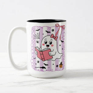 Caneca De Café Em Dois Tons Curioso Livro Fantasma Lendo O Dia das Bruxas