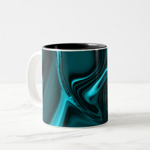 Caneca De Café Em Dois Tons Curvas em azul turquesa, profundo ou ciano.