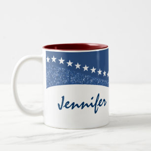 Caneca De Café Em Dois Tons Curvas Estrelas Azuis Mug
