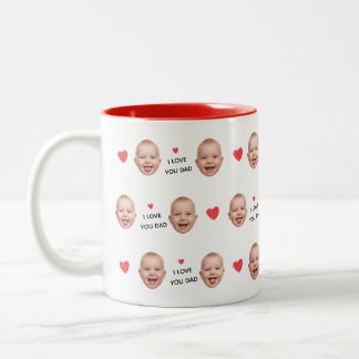 Caneca De Café Em Dois Tons Custom 2 Photo Baby Face Collage "I Love You Dad"