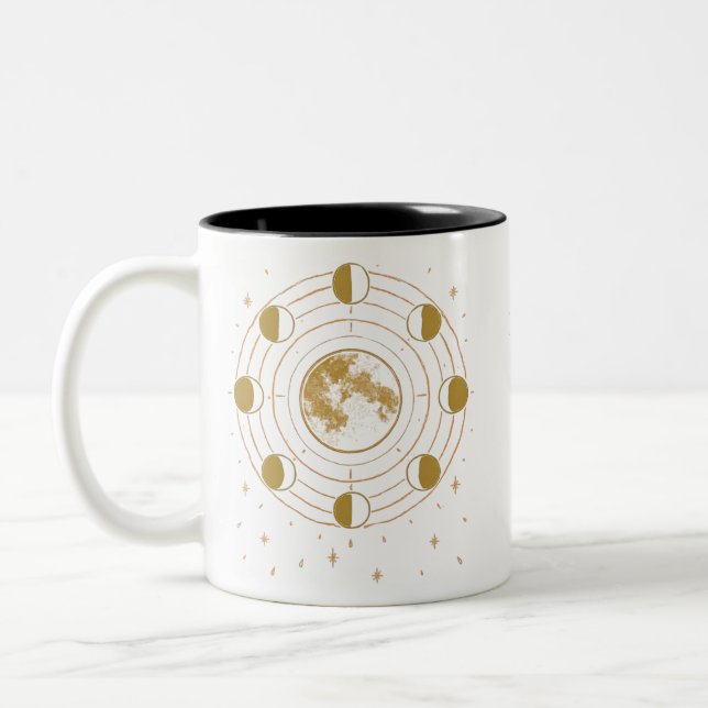 Caneca De Café Em Dois Tons Custom Celestial Moon Phase Mug (Esquerda)