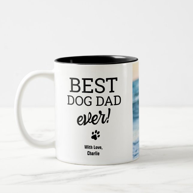 Caneca De Café Em Dois Tons Custom Dog Photo Best DOG Dad Ever personalized (Esquerda)