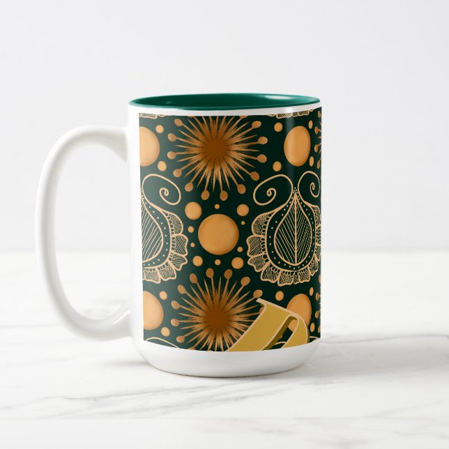 Caneca De Café Em Dois Tons Custom Elegant Gold Boho Ornamental Pattern  (Esquerda)