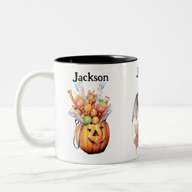 Caneca De Café Em Dois Tons Custom Halloween Bat Pumpkin And  (Esquerda)