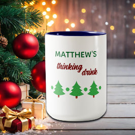 Caneca De Café Em Dois Tons Custom Name Funny Thinking Drink Christmas Trees
