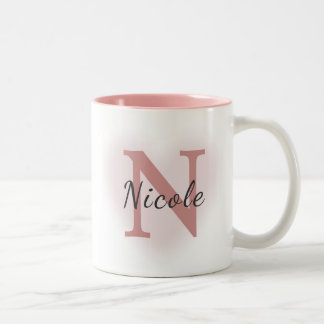 Caneca De Café Em Dois Tons Custom Name &Initial Elegant Dusty Rose Pink Mug  