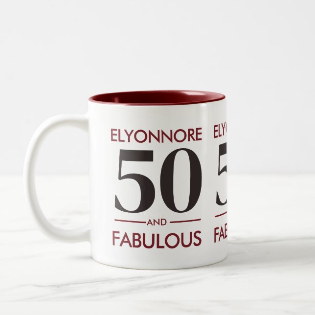 Caneca De Café Em Dois Tons Custom Name Modern 50 And Fabulous Cherry Wine  (Esquerda)
