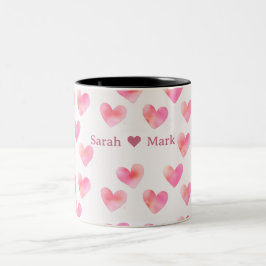 Caneca De Café Em Dois Tons Custom Names Romantic Pink Love Design -