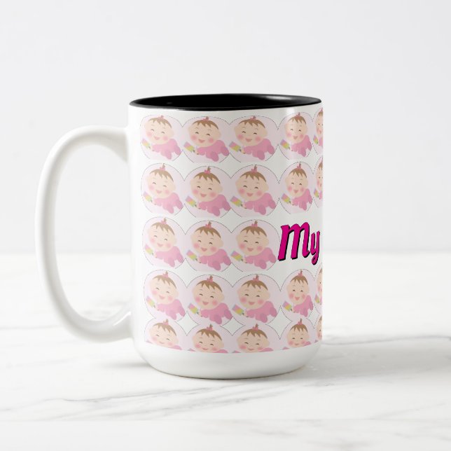 Caneca De Café Em Dois Tons Custom Repeating Kid Photo & Name Gift (Esquerda)
