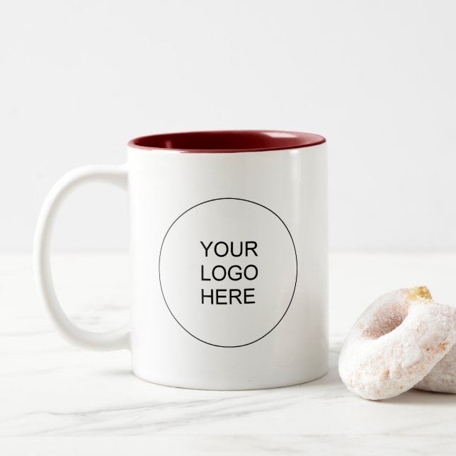 Caneca De Café Em Dois Tons Custom Upload Company Logo Trendy Maroon and White (Com Donut)