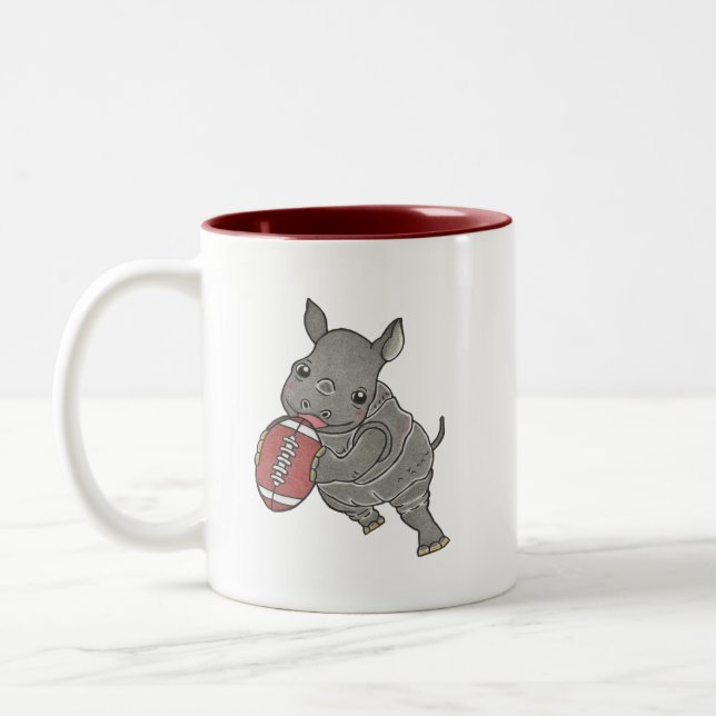 Caneca De Café Em Dois Tons Cute Baby Rhino American Football Name Mug (Esquerda)