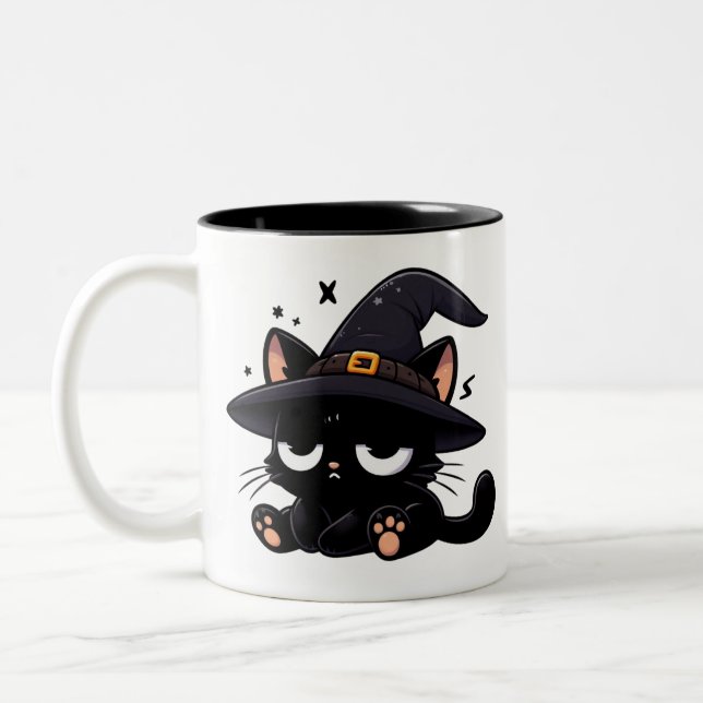 Caneca De Café Em Dois Tons Cute Black Cat & Pumpkin | Two-Sided Halloween Mug (Esquerda)