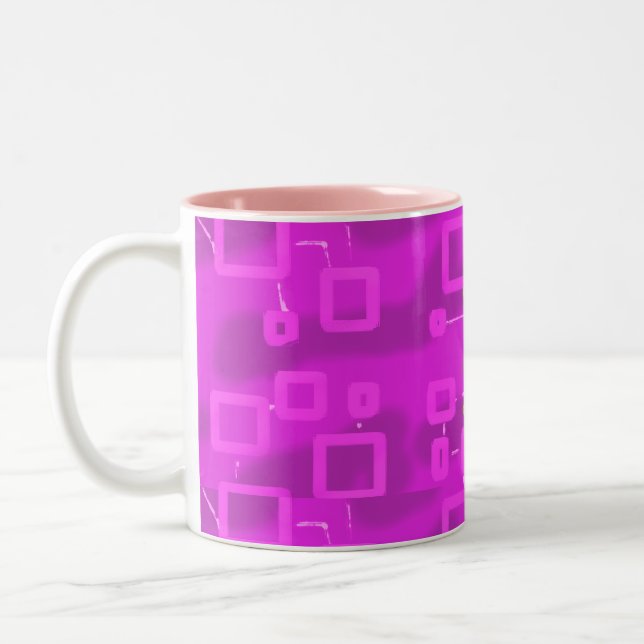 Caneca De Café Em Dois Tons Cute Bowtie Teddy Bear Pink Geometric  (Esquerda)