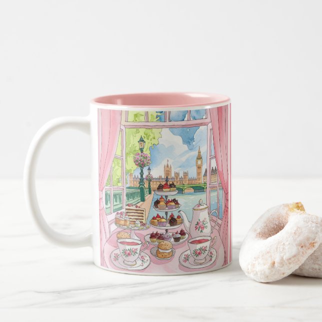 Caneca De Café Em Dois Tons Cute British Cakes & Tea - Reino Unido, Londres (Com Donut)