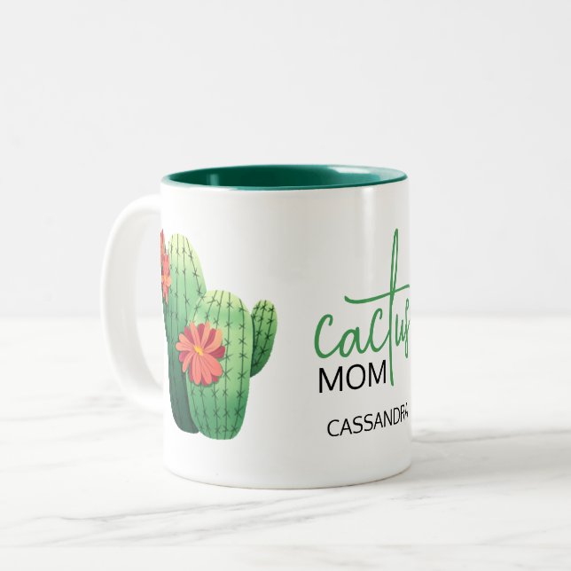 Caneca De Café Em Dois Tons Cute Cactus, Mãe. (Frente Esquerda)
