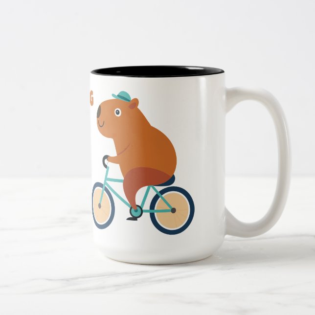 Caneca De Café Em Dois Tons Cute Capybara Cycling Mug (Direita)