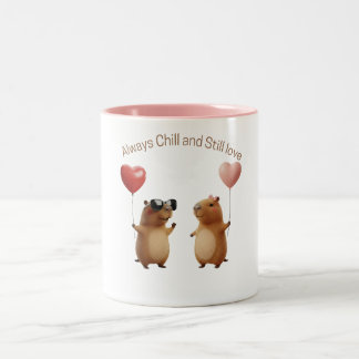 Caneca De Café Em Dois Tons Cute Capybara Valentine Couple Balloon Coffee Mug
