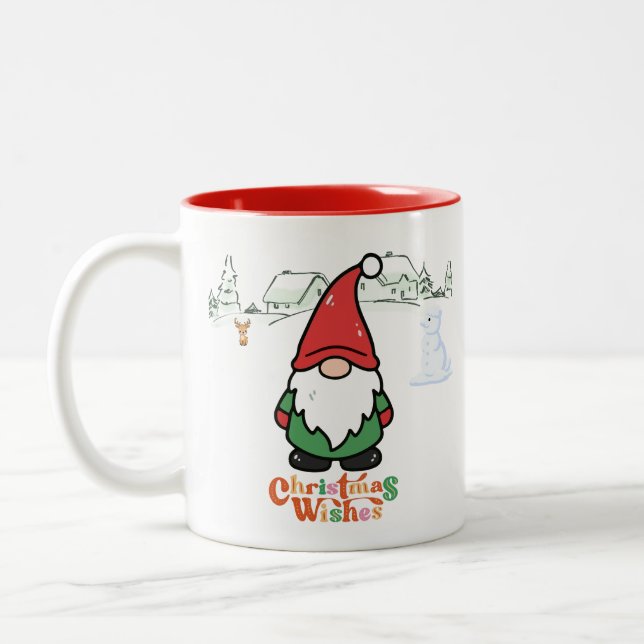 Caneca De Café Em Dois Tons Cute Cartoon Gnome Christmas Wishes (Esquerda)