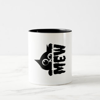 Caneca De Café Em Dois Tons Cute Cat & “Mew” Text – Funny Cat Lover Mug (11 oz