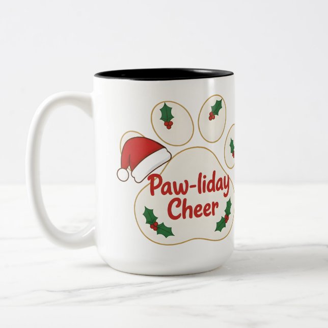 Caneca De Café Em Dois Tons Cute Christmas Pet Paw (Esquerda)