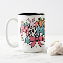 Caneca De Café Em Dois Tons Cute Easter Mama Bunny and Colorful Eggs Graphic