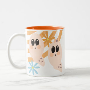 Caneca De Café Em Dois Tons Cute Fantasma Ghoul Retro Groovy Floral