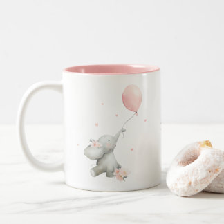 Caneca De Café Em Dois Tons Cute Floral Watercolor Elephant with Balloon