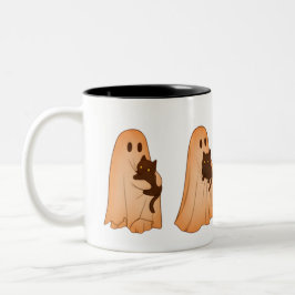 Caneca De Café Em Dois Tons Cute Ghost and Black Cat Halloween Mug