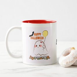 Caneca De Café Em Dois Tons Cute Halloween Ghost Holding Balão