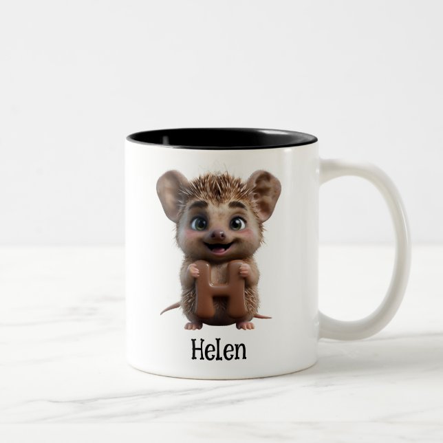 Caneca De Café Em Dois Tons Cute Hedgehog - Letra H (Direita)