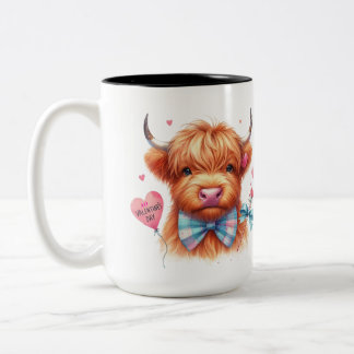 Caneca De Café Em Dois Tons Cute Highland Cow no Dia dos Namorados 