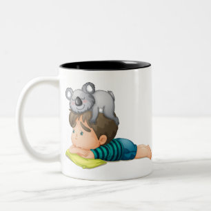 Caneca De Café Em Dois Tons Cute koala brincando com um adorável garoto Austr