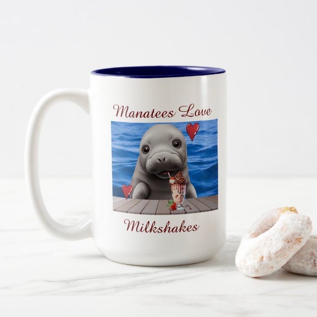 Caneca De Café Em Dois Tons Cute Manatee Mug (Com Donut)