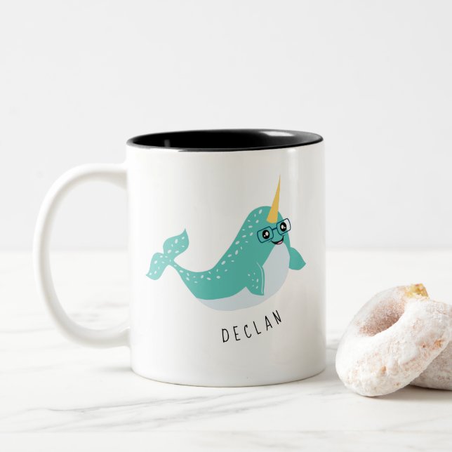 Caneca De Café Em Dois Tons Cute Narwhow com óculos (Com Donut)
