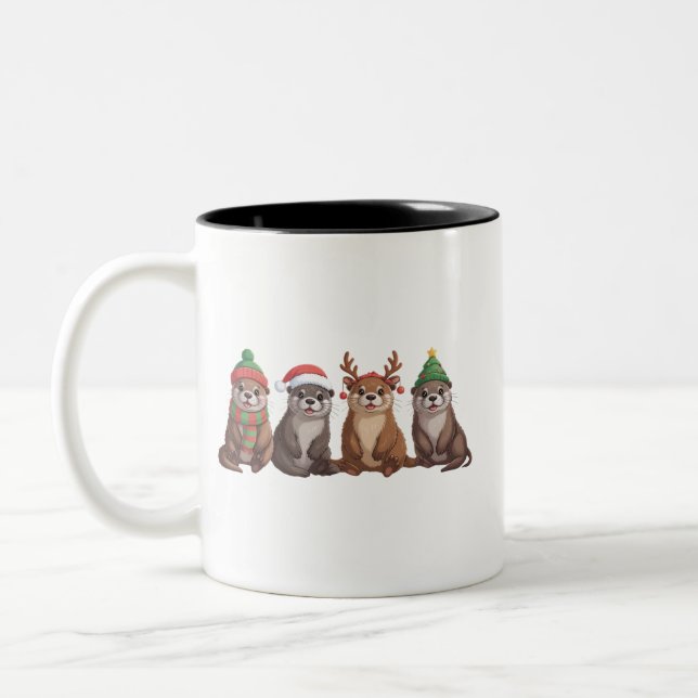 Caneca De Café Em Dois Tons Cute Otter Christmas Funny Xmas Lights Animal  (Esquerda)