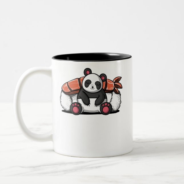 Caneca De Café Em Dois Tons Cute Panda Bear Sushi Lover Animal (Esquerda)
