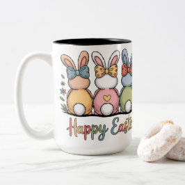 Caneca De Café Em Dois Tons Cute Pastel Easter Bunnies | Whimsical Floral Happ