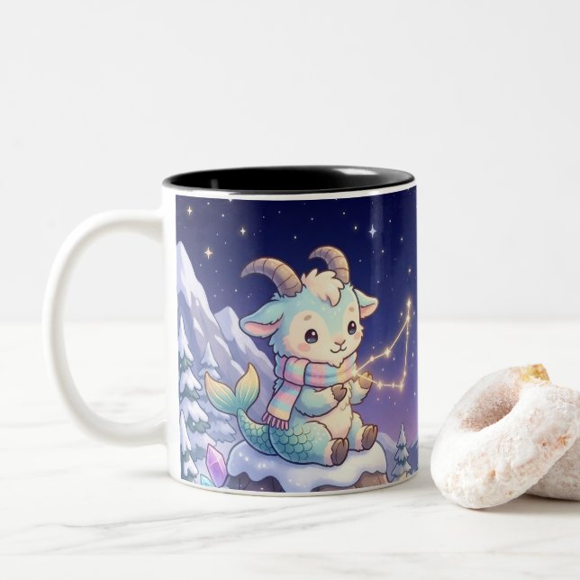Caneca De Café Em Dois Tons Cute Personalized Capricorn Zodiac Mug (Com Donut)