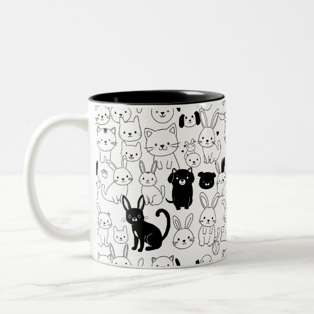 Caneca De Café Em Dois Tons Cute Pets Pattern Mug (Esquerda)