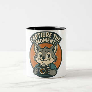 Caneca De Café Em Dois Tons Cute Photographer Lynx Vintage Mascot Design