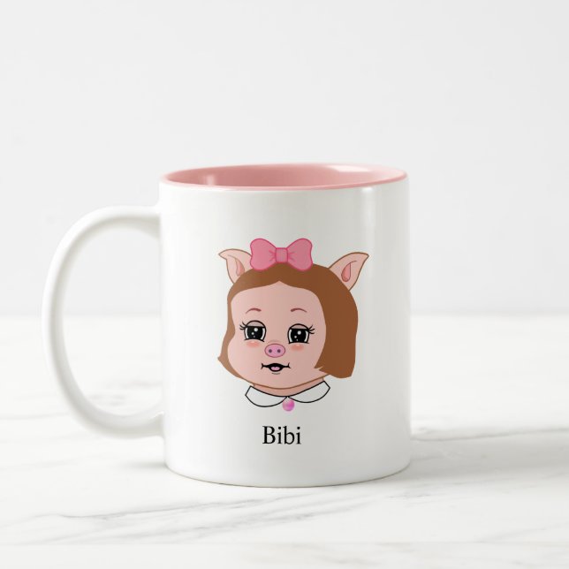 Caneca De Café Em Dois Tons Cute Piglet Cartoon & Calligraphy (Esquerda)