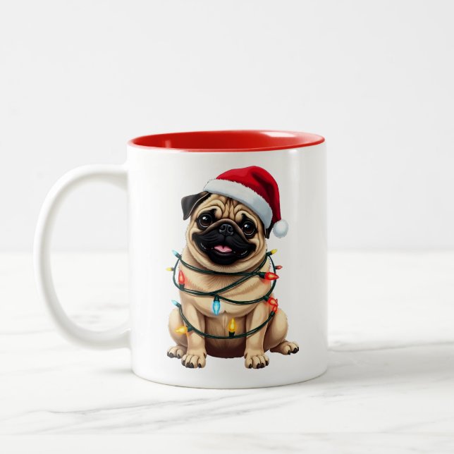 Caneca De Café Em Dois Tons Cute Pug Christmas Santa Pet Dog Lover  (Esquerda)