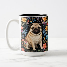 Caneca De Café Em Dois Tons Cute Pug Elegante Floral Colorido