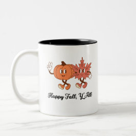 Caneca De Café Em Dois Tons Cute Pumpkin & Leaf Fall Friends Art