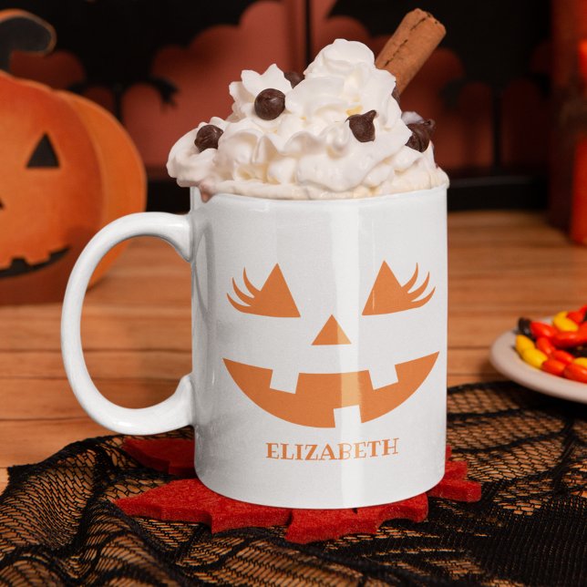 Caneca De Café Em Dois Tons Cute Pumpkin Smile Halloween (Criador carregado)