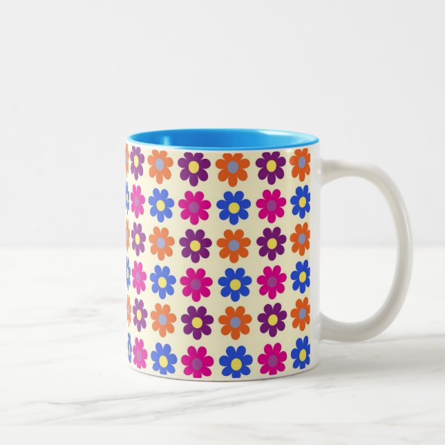 Caneca De Café Em Dois Tons Cute Retro Penny Flower Pattern (Direita)