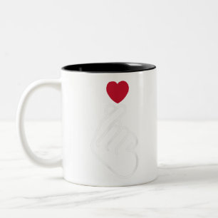 Caneca De Café Em Dois Tons Cute Saranghae Coreano Dedo Coração K-Pop K-Dram