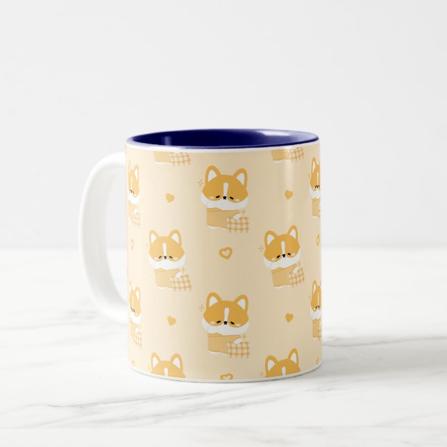 Caneca De Café Em Dois Tons Cute Sleepy Corg (Frente Esquerda)